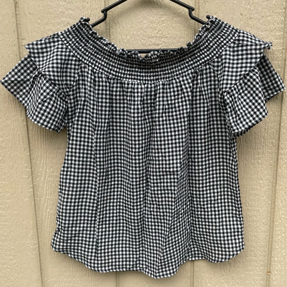 Laju Janero Ruffle Sleeves Gingham Check Top